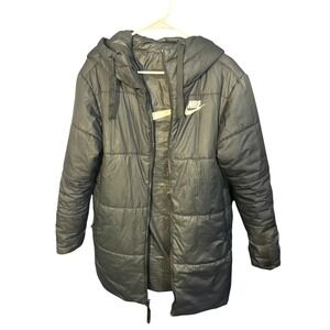 Nike Womens Black Puffer Hooded Parka Jacket Long Size Medium